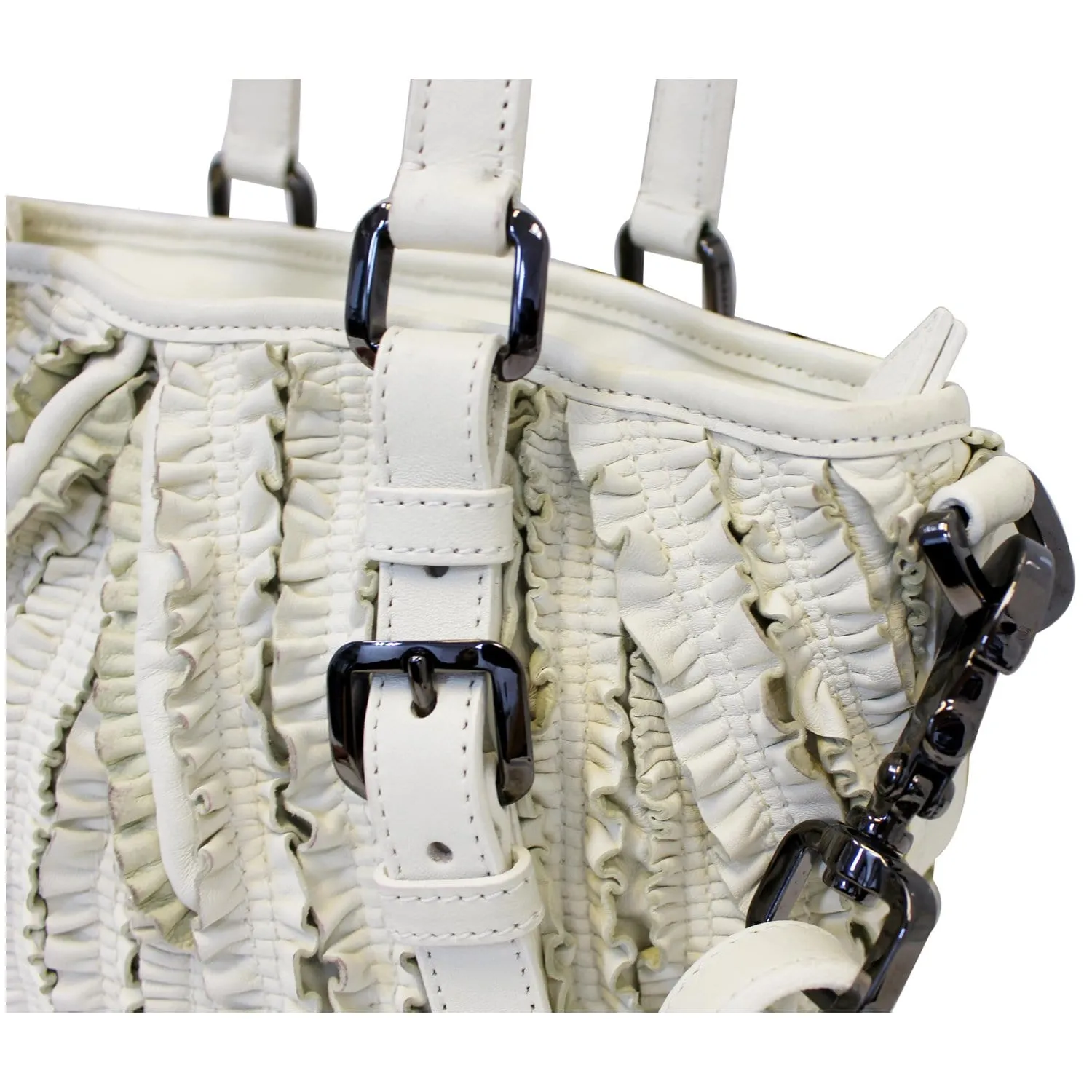 BURBERRY Ruffle Small Lowry White Leather Shoulder Bag - Last Call