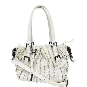 BURBERRY Ruffle Small Lowry White Leather Shoulder Bag - Last Call