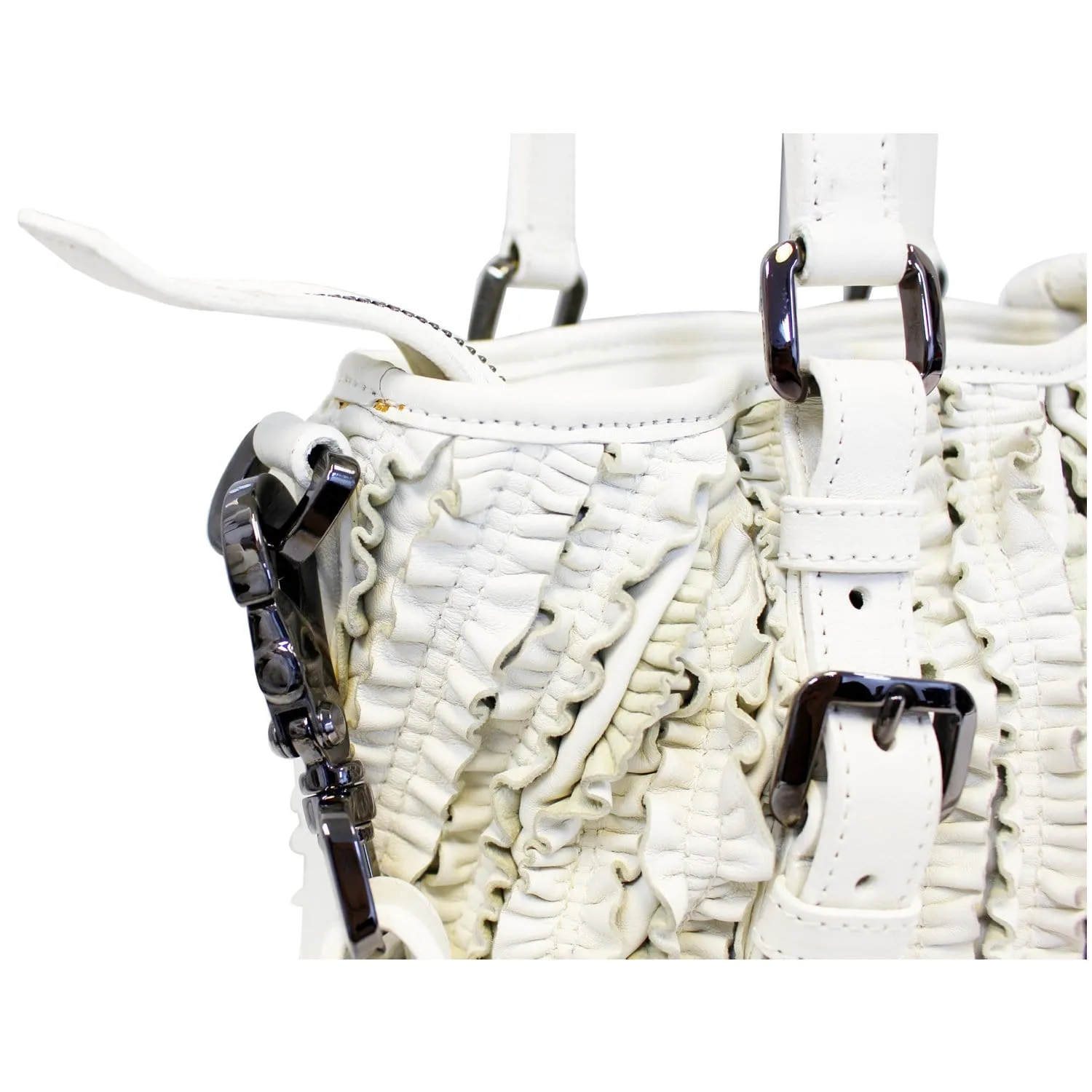 BURBERRY Ruffle Small Lowry White Leather Shoulder Bag - Last Call
