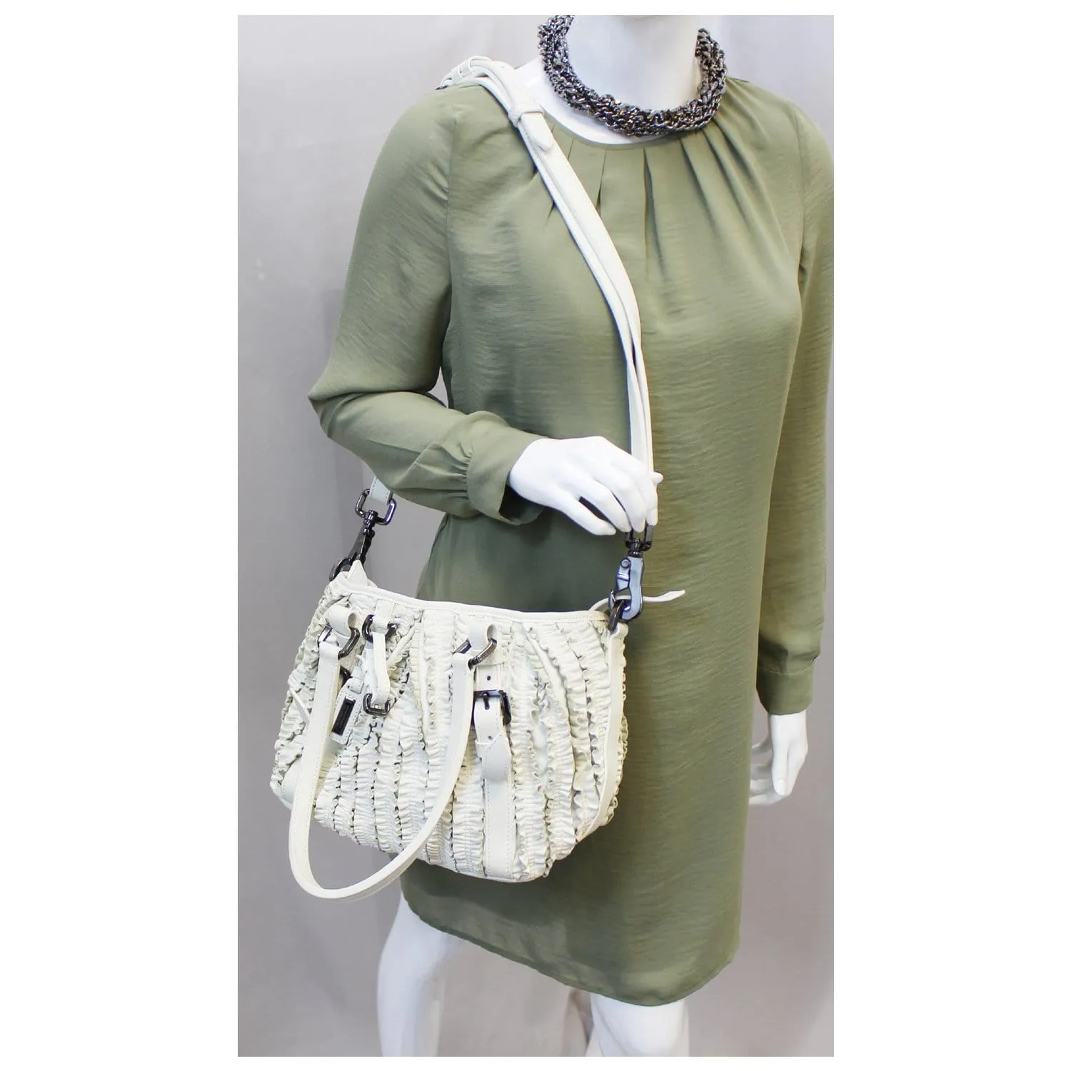 BURBERRY Ruffle Small Lowry White Leather Shoulder Bag - Last Call