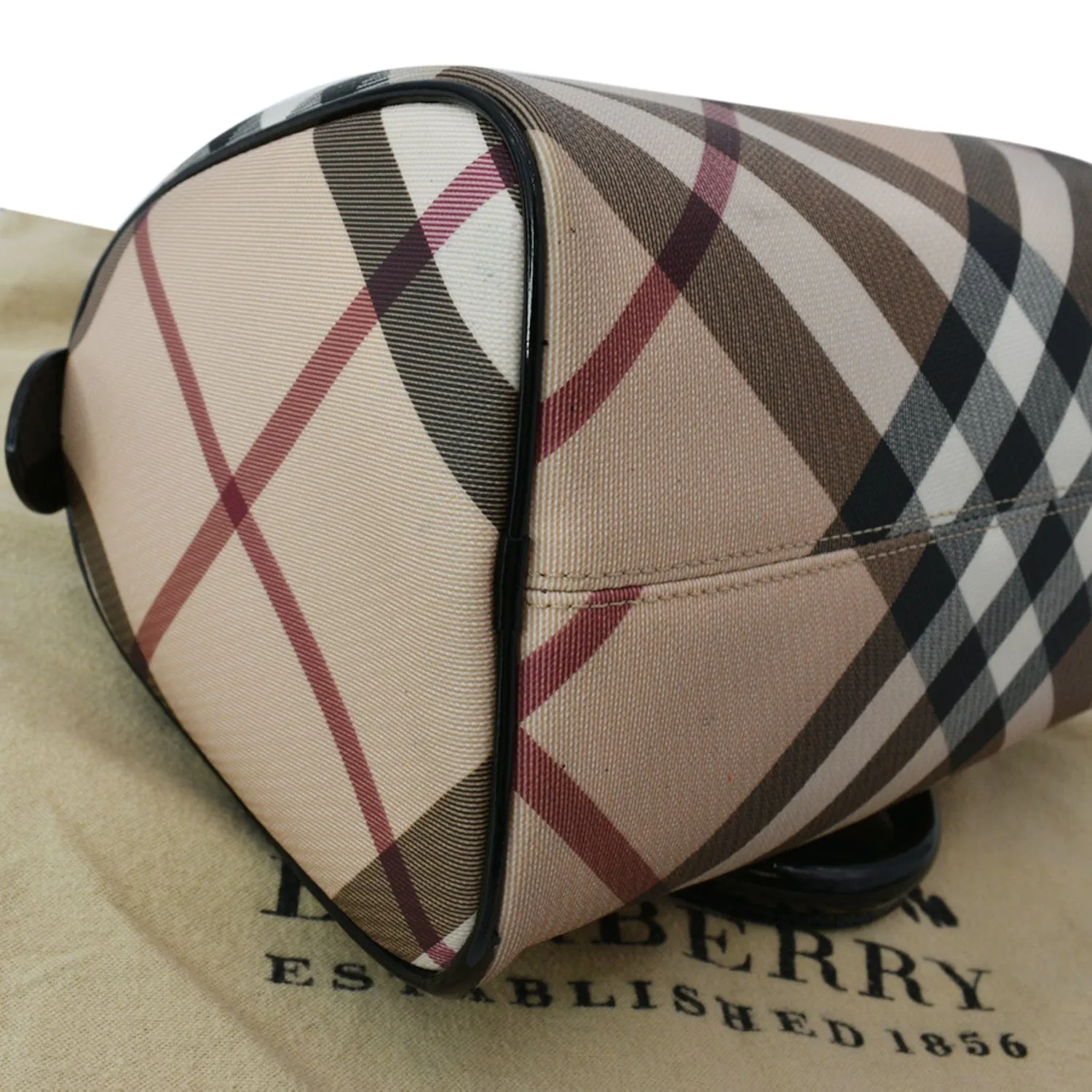 BURBERRY Small Chester Nova Check Patent Bowling Bag Black