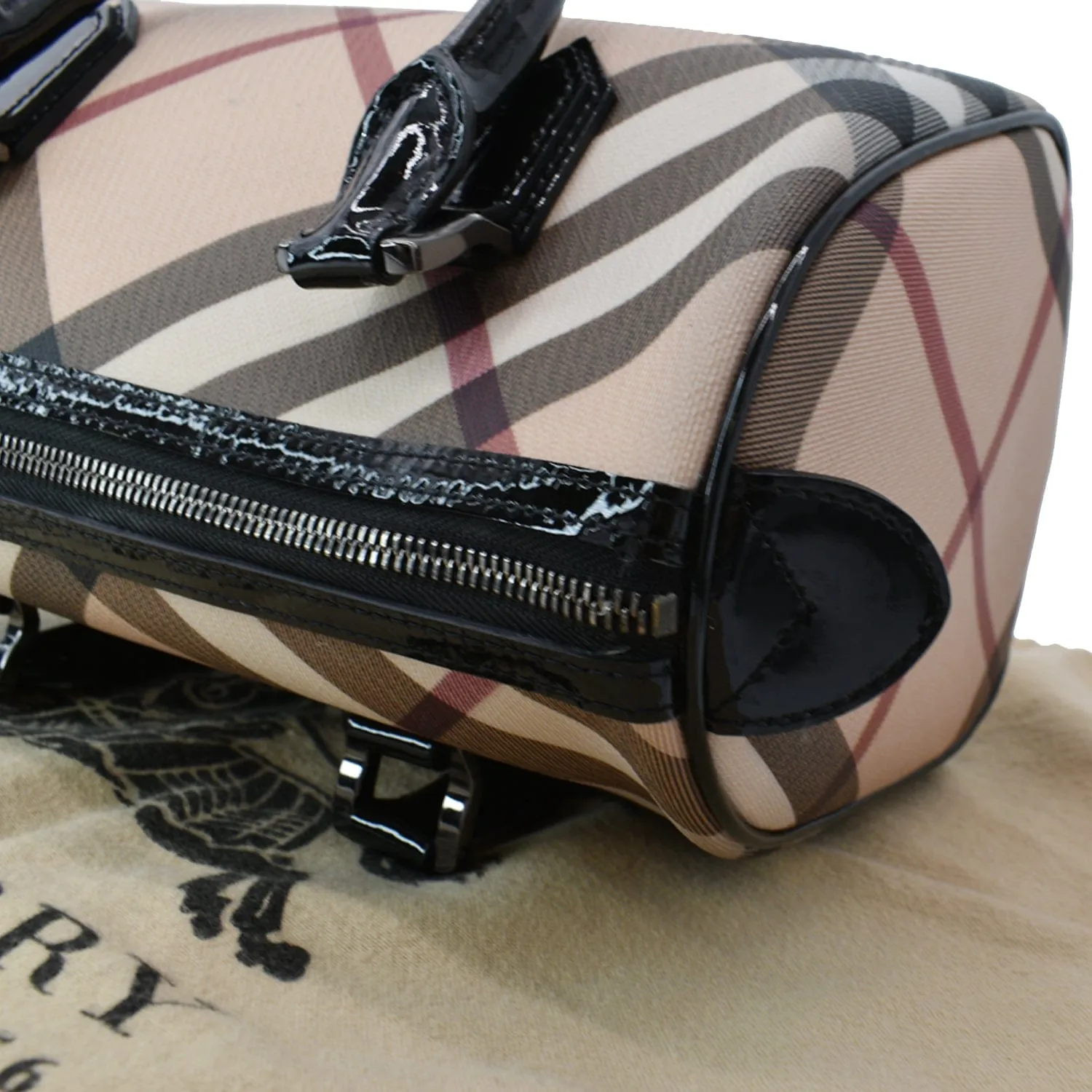 BURBERRY Small Chester Nova Check Patent Bowling Bag Black