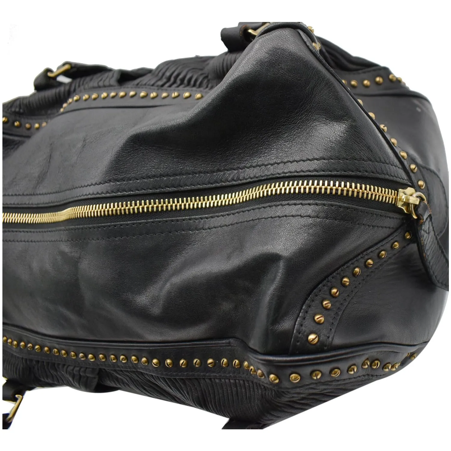 BURBERRY Studded Leather Satchel Bag Black