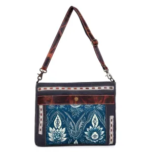 Canvas & Leather Shoulder Bag - Indigo Print