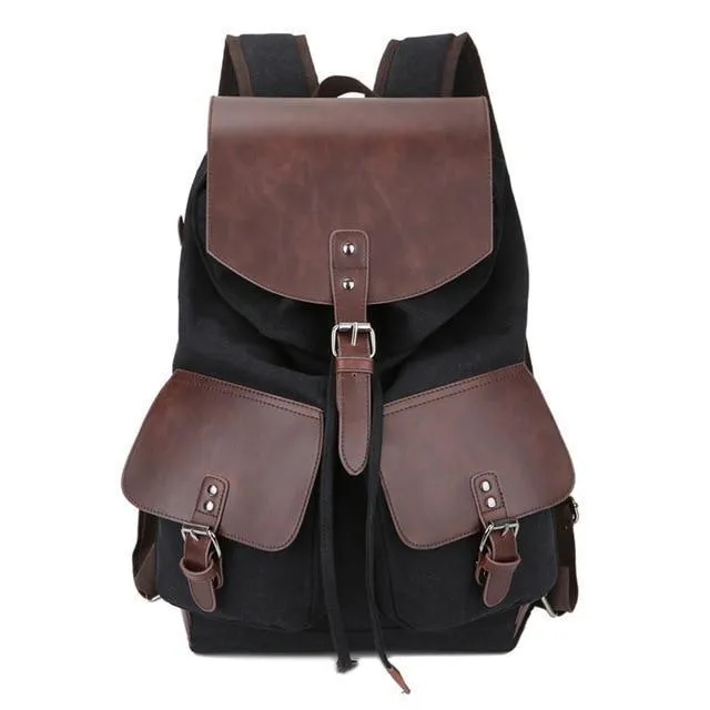 Canvas and Leather Drawstring Travel Backpack