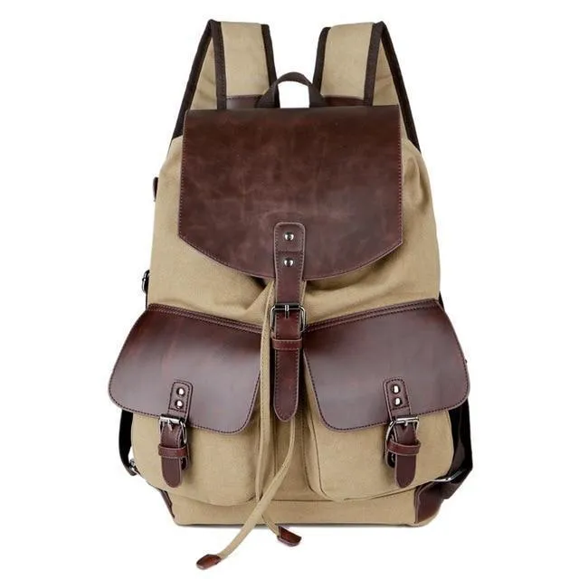 Canvas and Leather Drawstring Travel Backpack