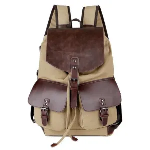 Canvas and Leather Drawstring Travel Backpack