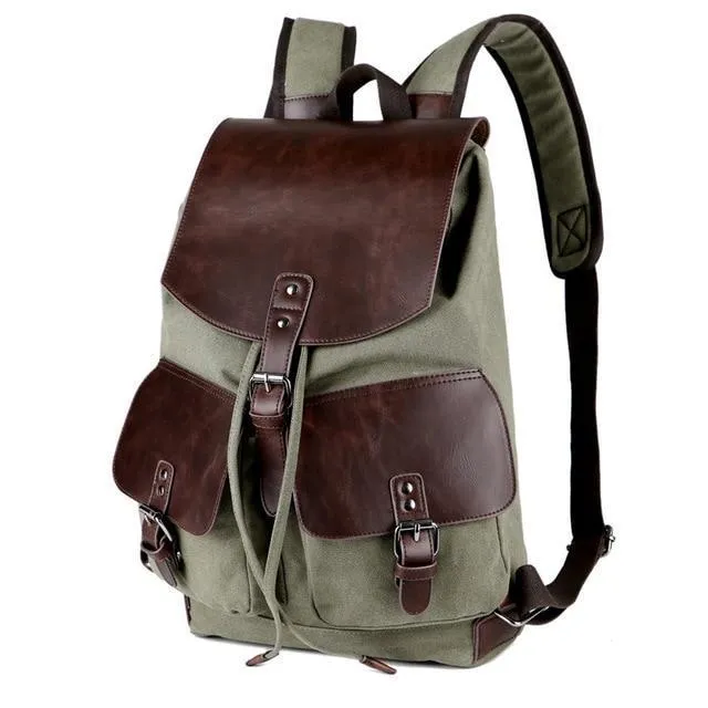 Canvas and Leather Drawstring Travel Backpack