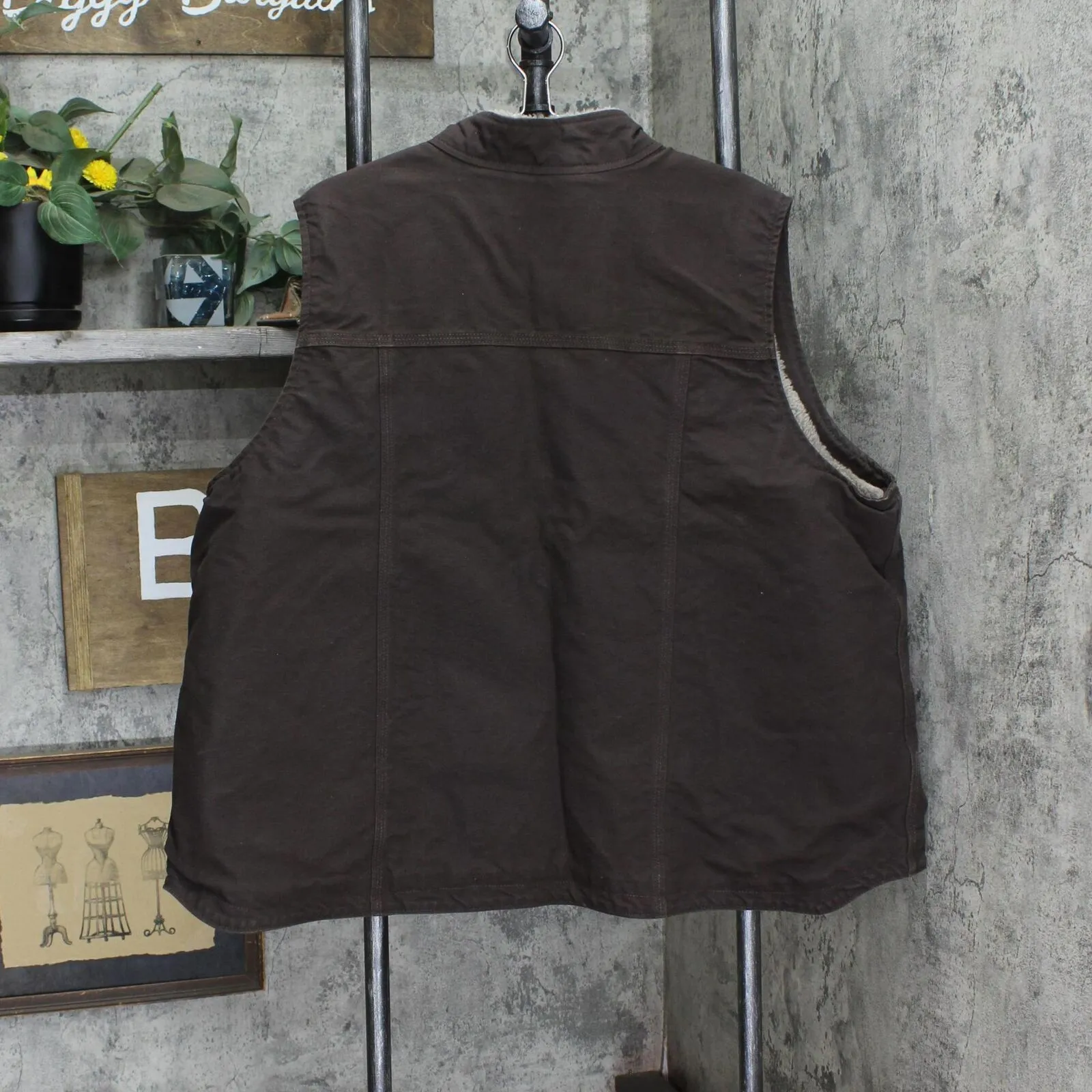 Carhartt Womens Plus Size Relaxed Fit Canvas Sherpa Lined Work Vest Brown 3X
