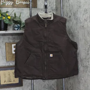 Carhartt Womens Plus Size Relaxed Fit Canvas Sherpa Lined Work Vest Brown 3X
