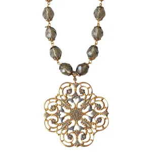 Catherine Popesco 14k Gold Plated Enamel Floral Pendant Beaded Necklace, LE178
