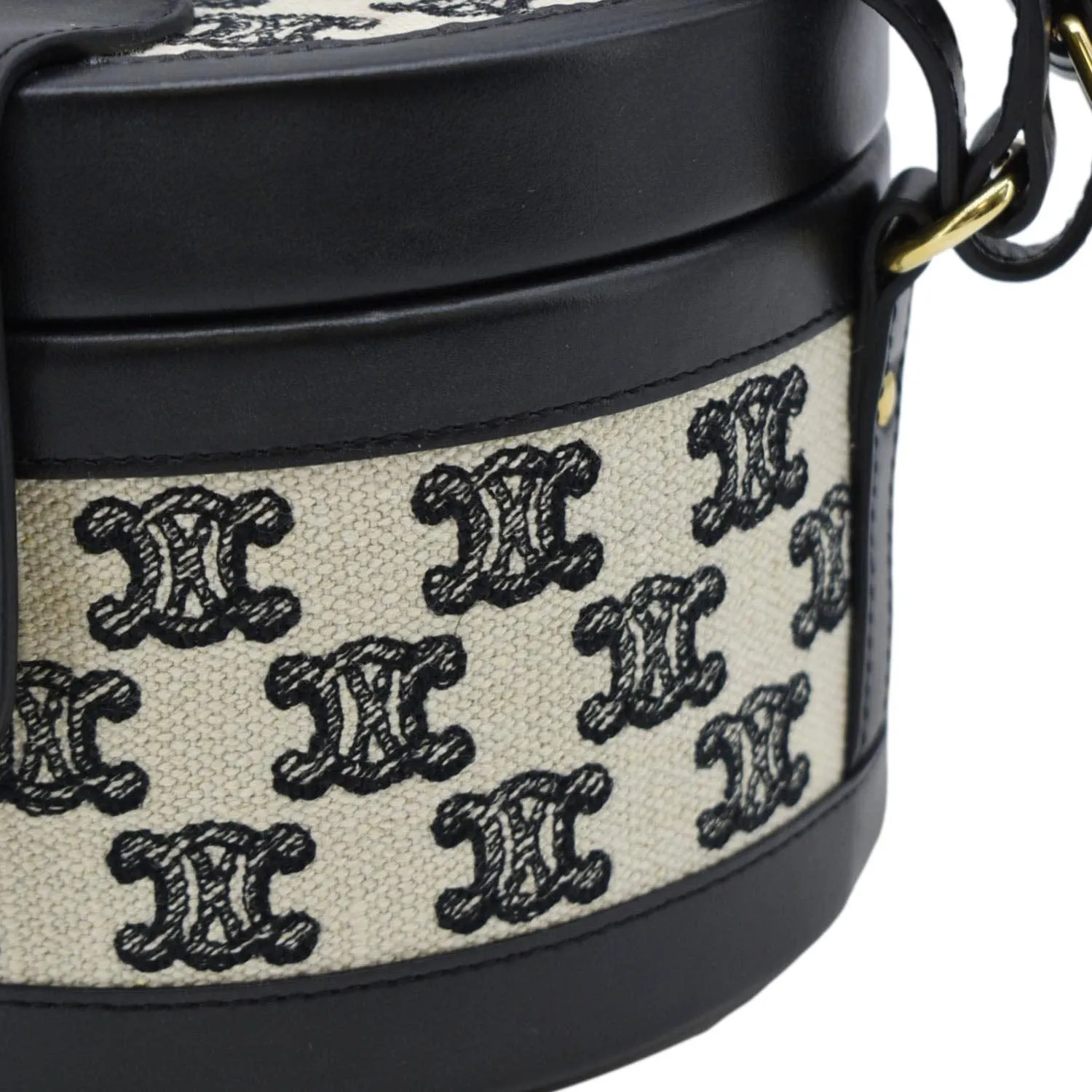 CELINE Classic Triomphe Tambour Canvas Shoulder Bag Black
