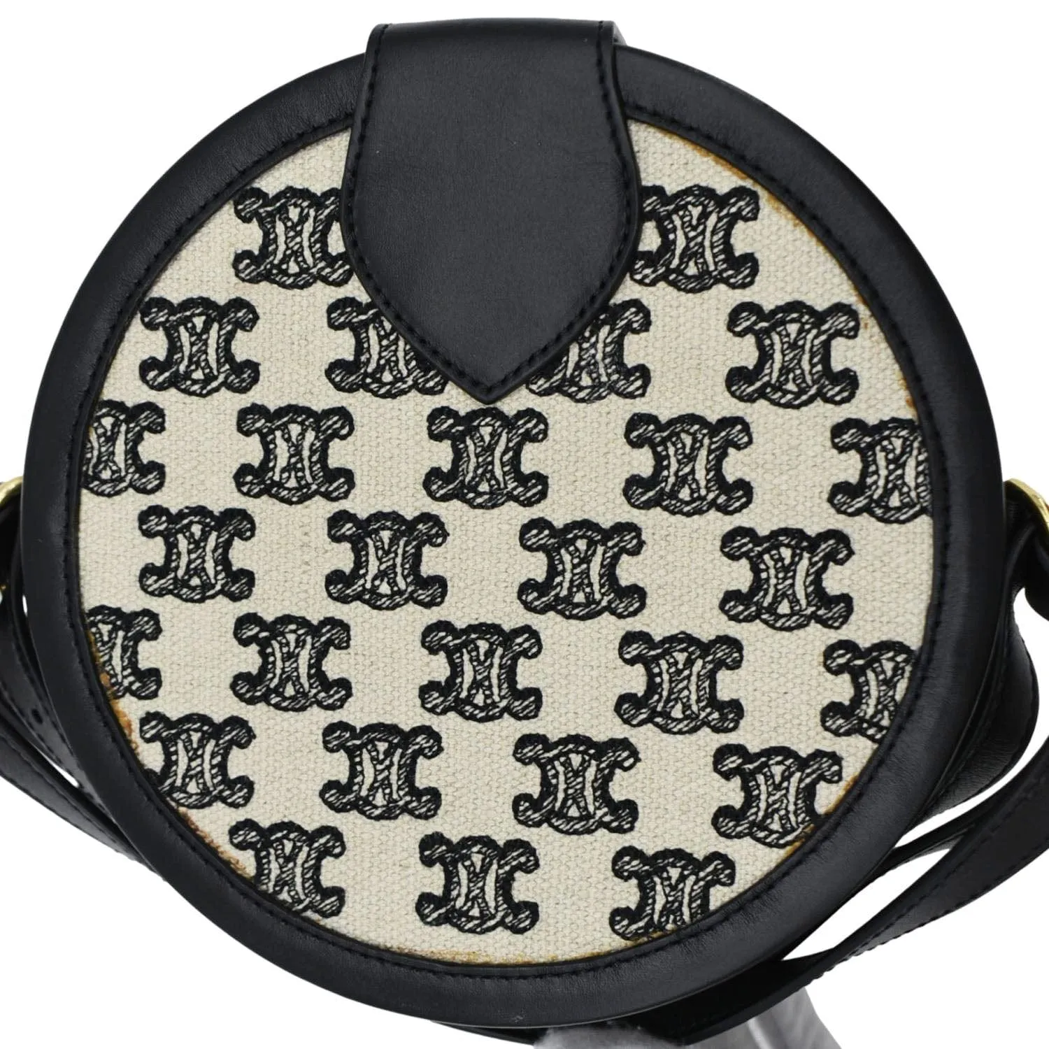 CELINE Classic Triomphe Tambour Canvas Shoulder Bag Black