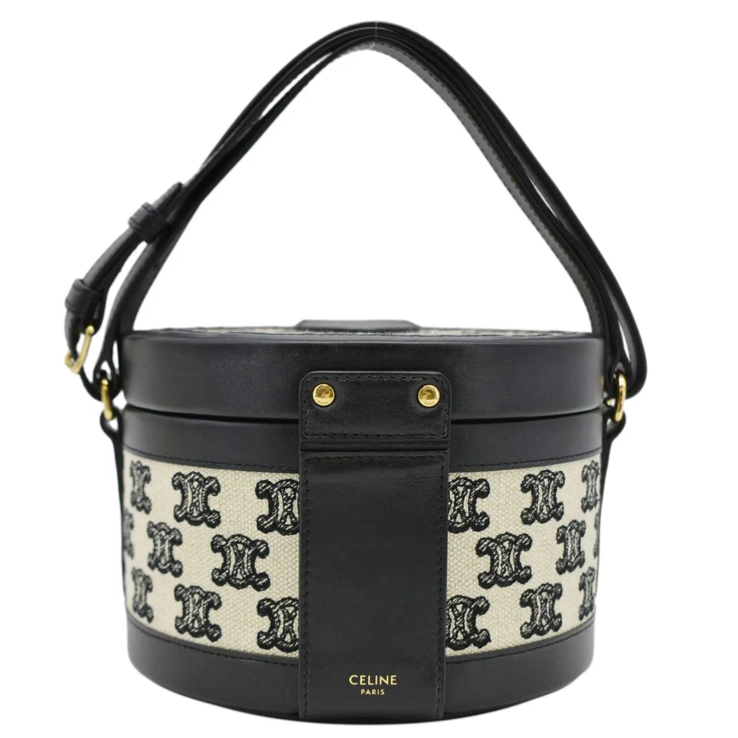CELINE Classic Triomphe Tambour Canvas Shoulder Bag Black
