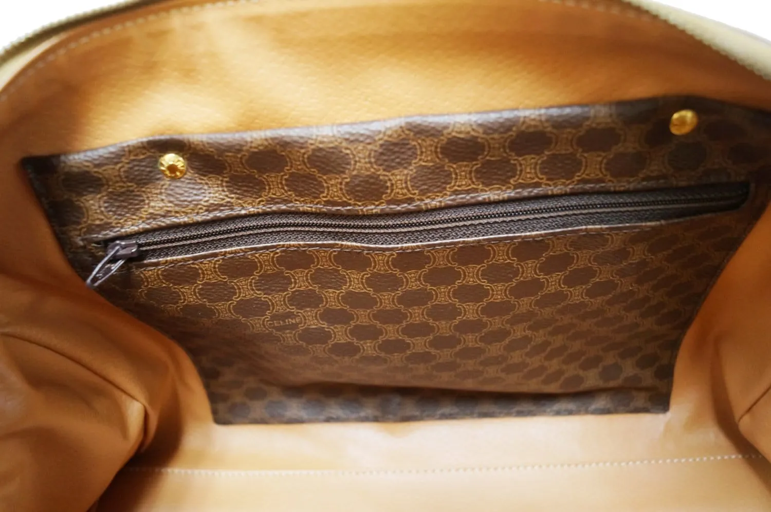 CELINE Macadam Pattern PVC Leather Brown Satchel Bag
