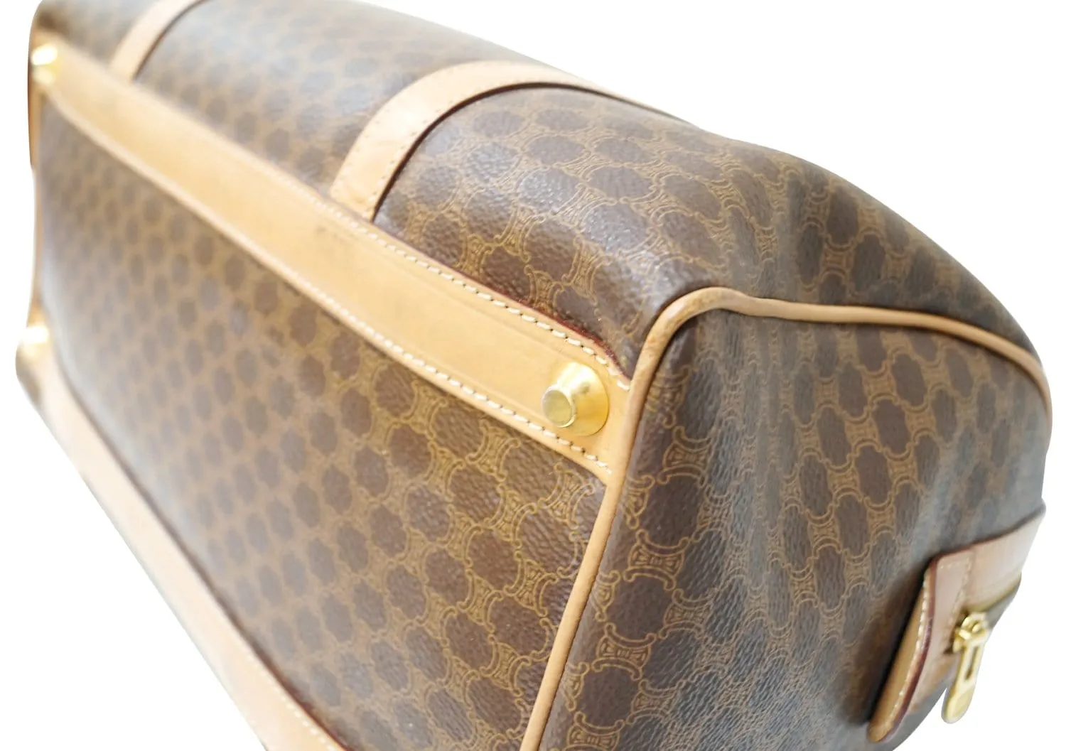 CELINE Macadam Pattern PVC Leather Brown Satchel Bag
