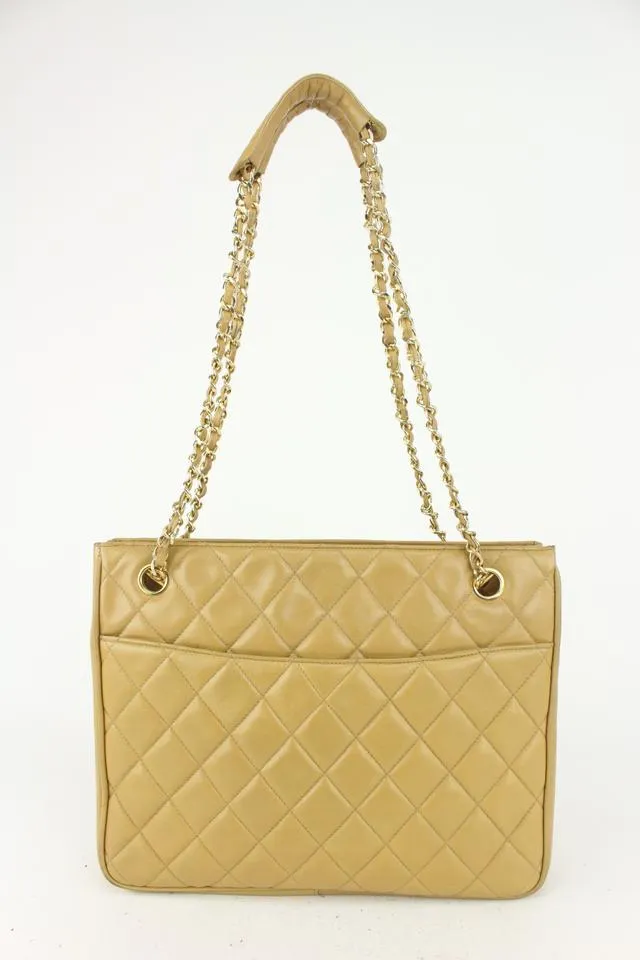 Chanel Beige Quilted Lambskin ShopperTote Chain Bag 593cas615