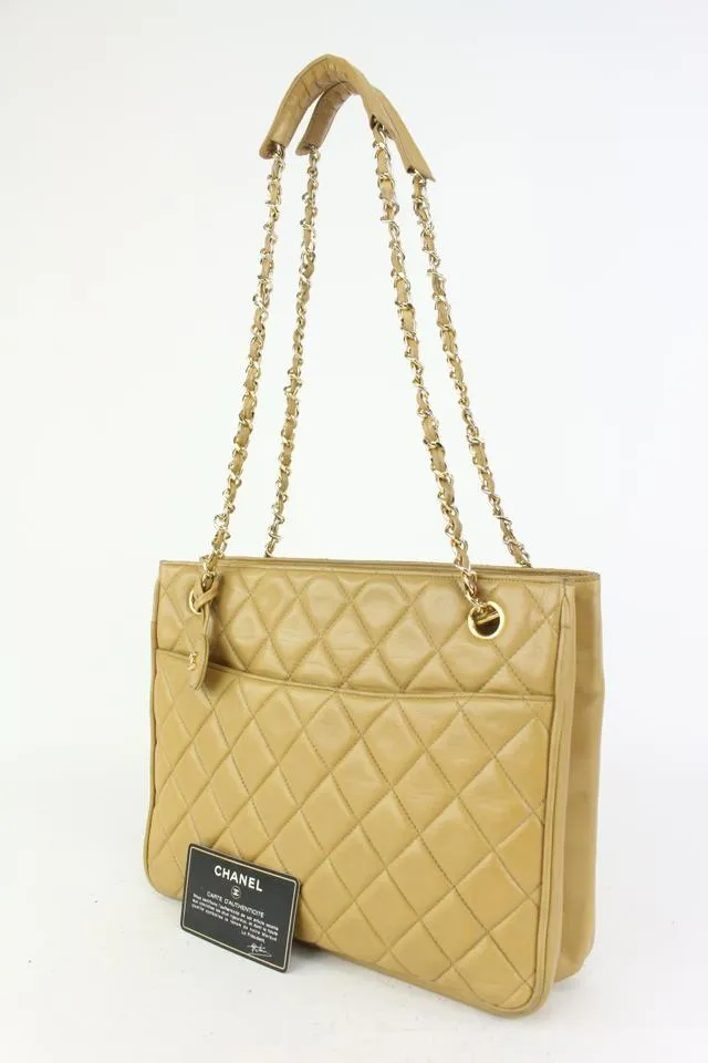 Chanel Beige Quilted Lambskin ShopperTote Chain Bag 593cas615