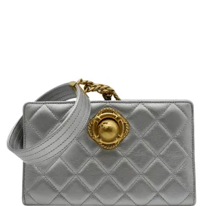 CHANEL By The Sea Quilted Lambskin Leather Clutch Wallet Metallic Silver