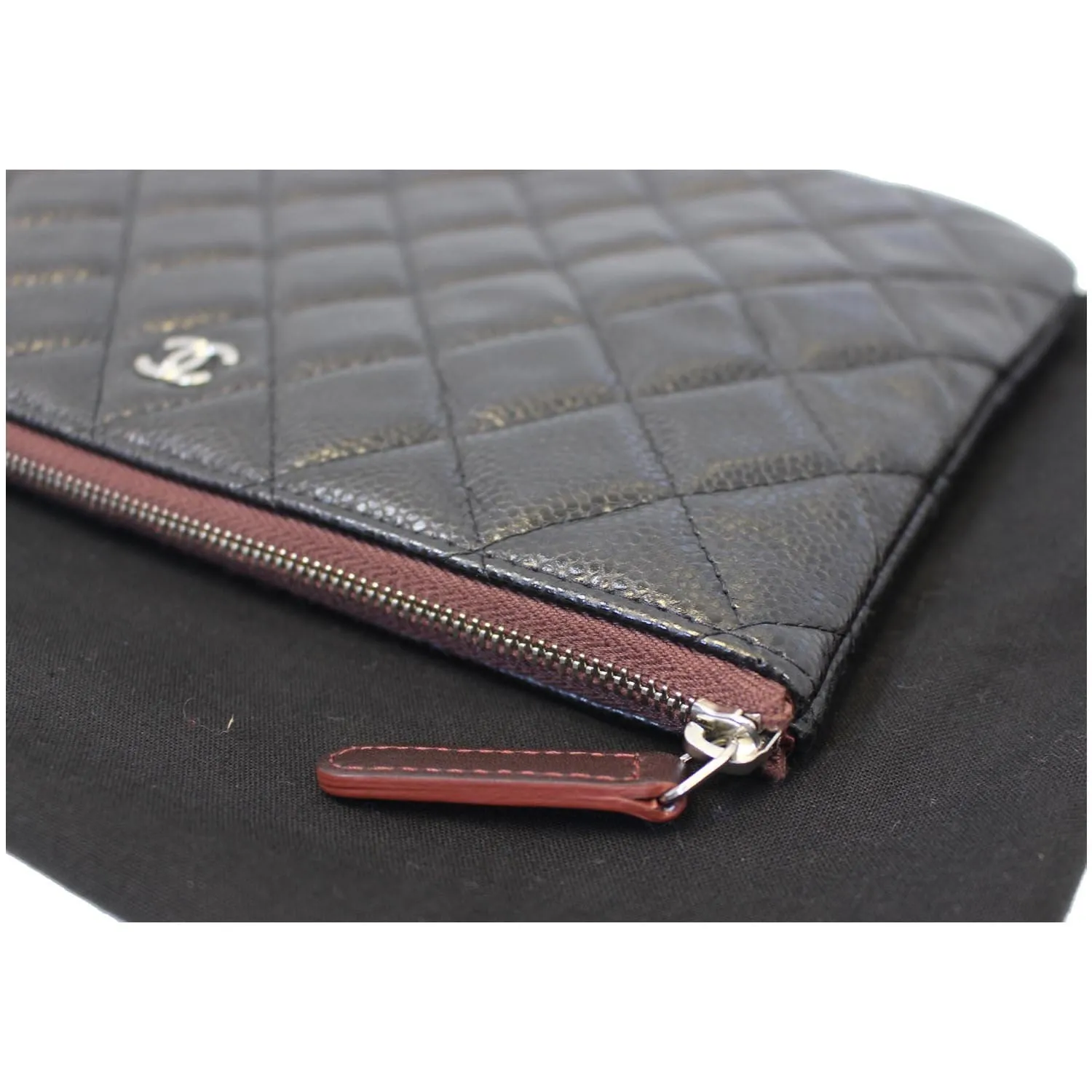 CHANEL Caviar Leather Large O-Case Zip Pouch Black