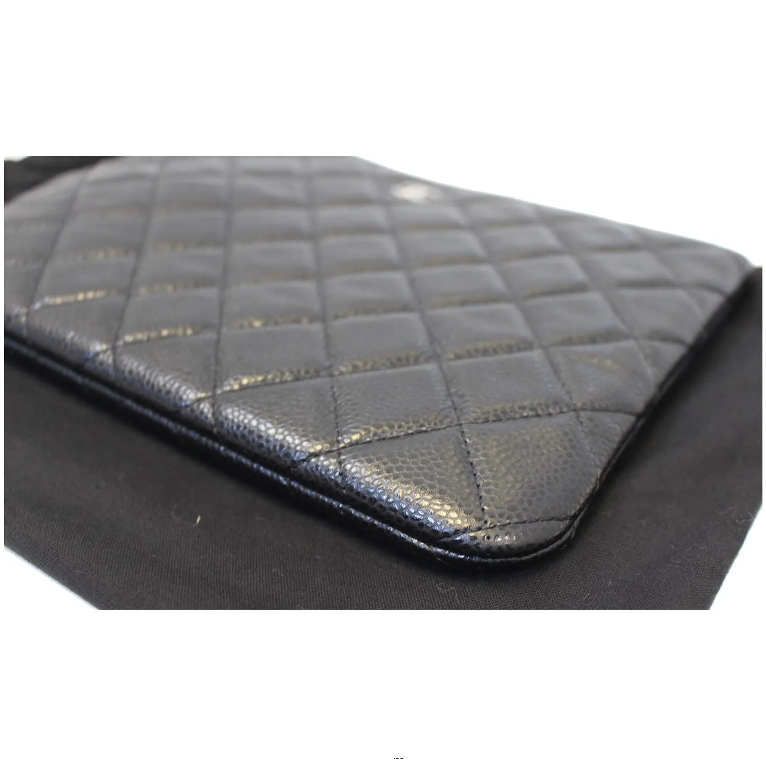 CHANEL Caviar Leather Large O-Case Zip Pouch Black