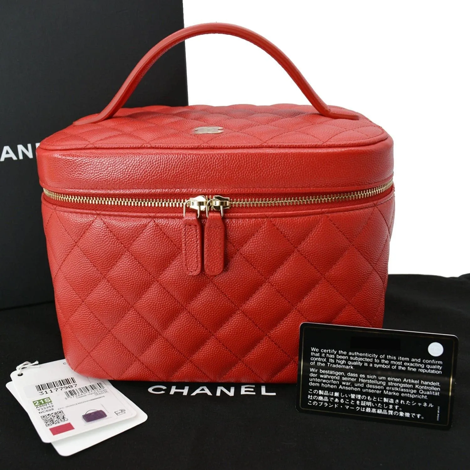 CHANEL Caviar Leather Quilted Large Cosmetic Vanity Pouch Red