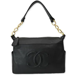 CHANEL CC Calfskin Leather Ring Chain Satchel Bag Black