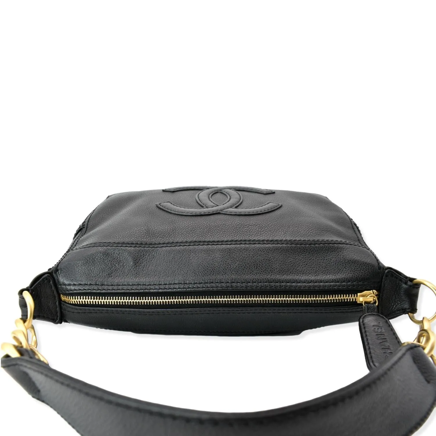 CHANEL CC Calfskin Leather Ring Chain Satchel Bag Black
