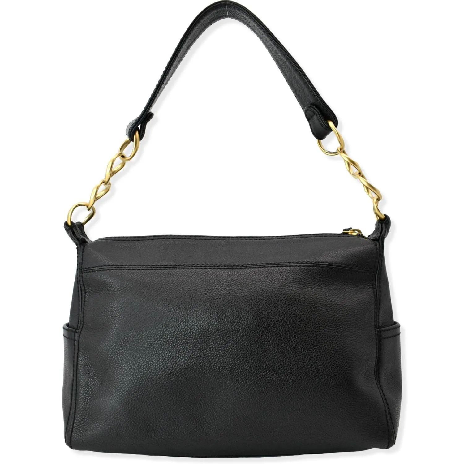 CHANEL CC Calfskin Leather Ring Chain Satchel Bag Black