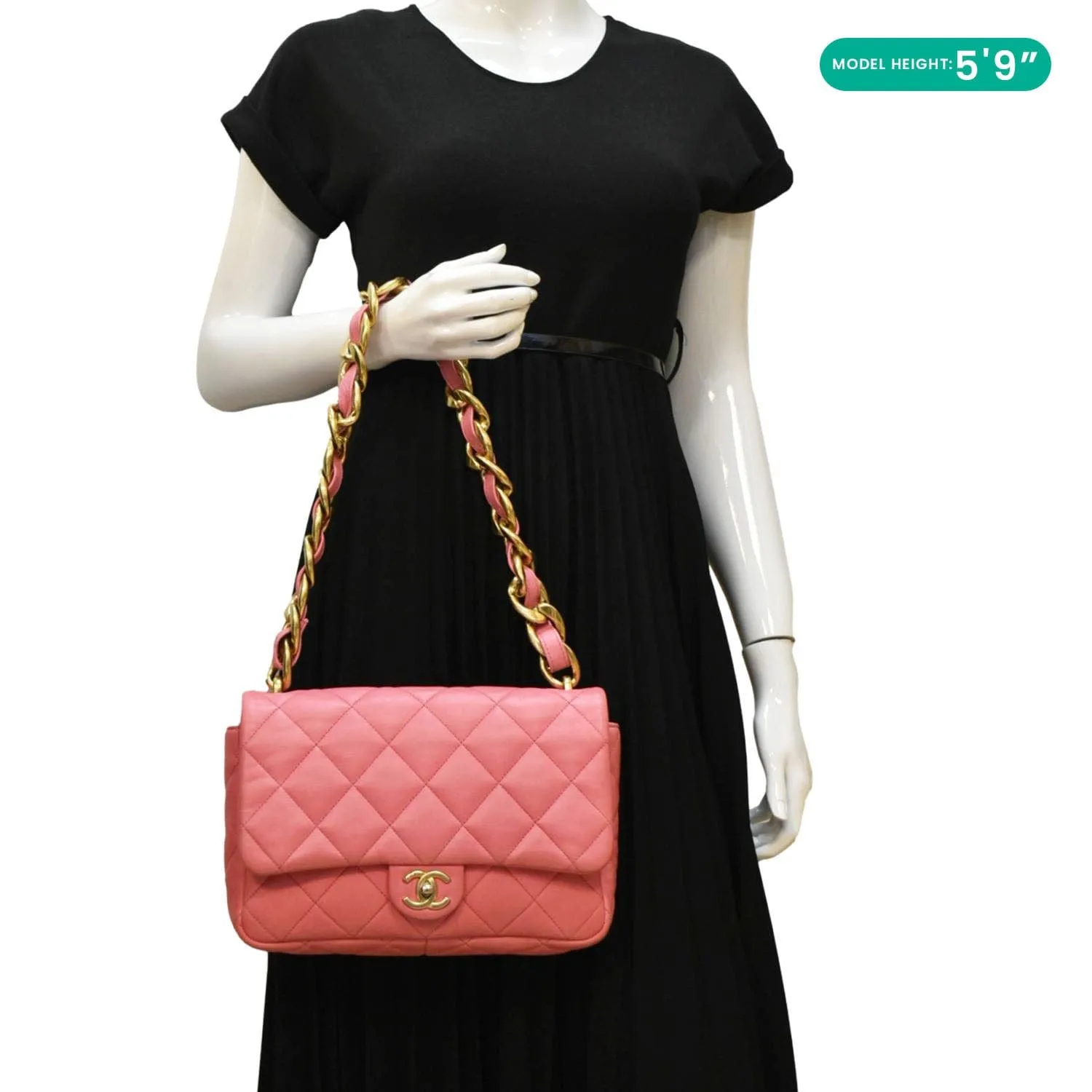CHANEL CC Funky Town Flap Large Lambskin Quilted Leather Shoulder Bag Pink