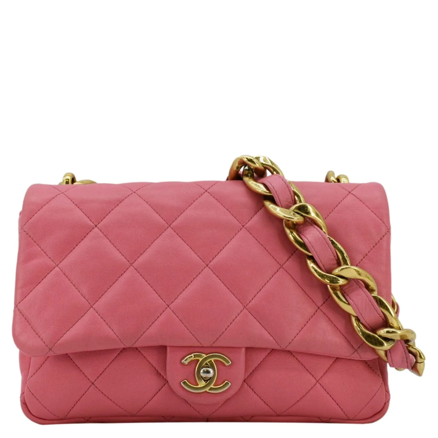 CHANEL CC Funky Town Flap Large Lambskin Quilted Leather Shoulder Bag Pink