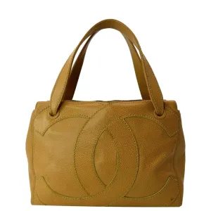 CHANEL CC Wild Stitch Caviar Leather Satchel Bag Tan