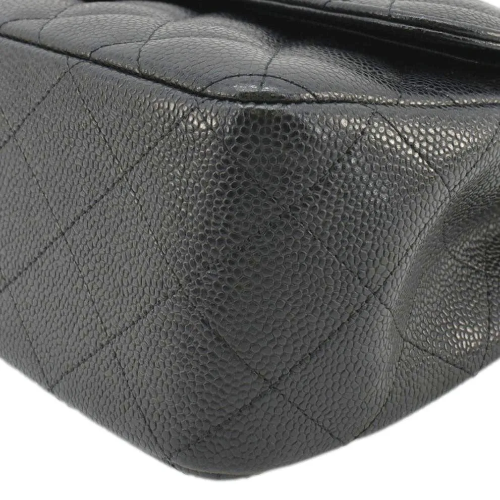 CHANEL Classic Jumbo Double Flap Quilted Caviar Leather Shoulder Bag Black