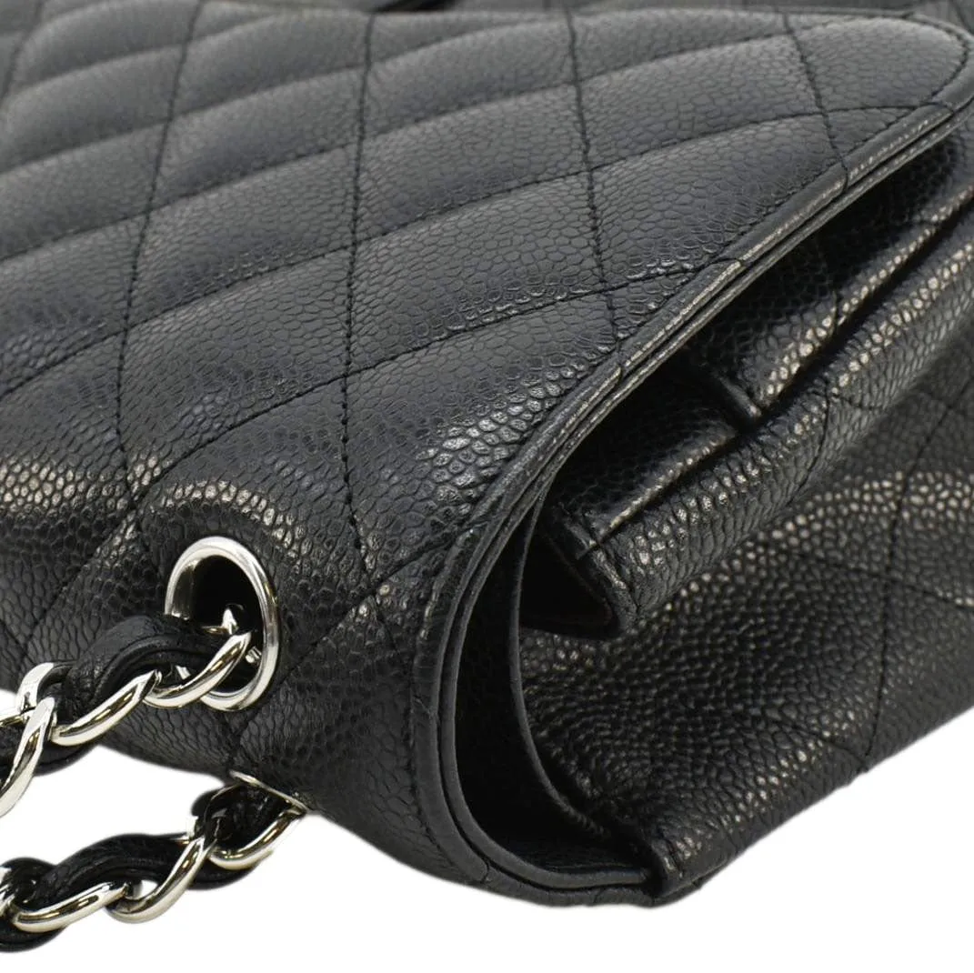 CHANEL Classic Jumbo Double Flap Quilted Caviar Leather Shoulder Bag Black