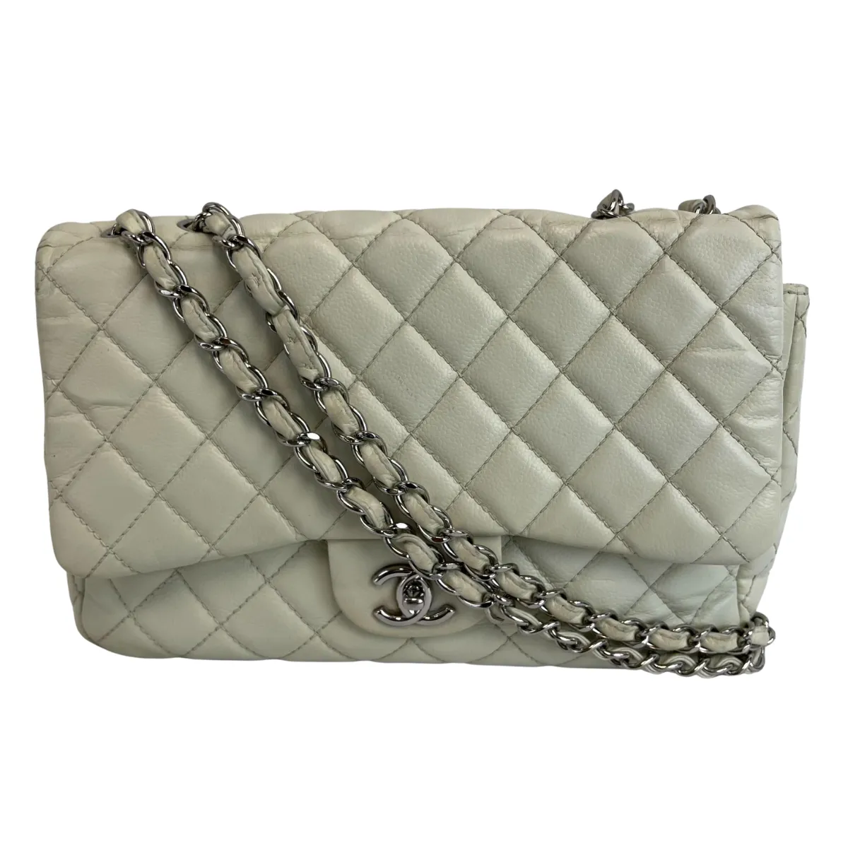CHANEL - Classic Maxi CC Ecru Single Flap Shoulder Bag