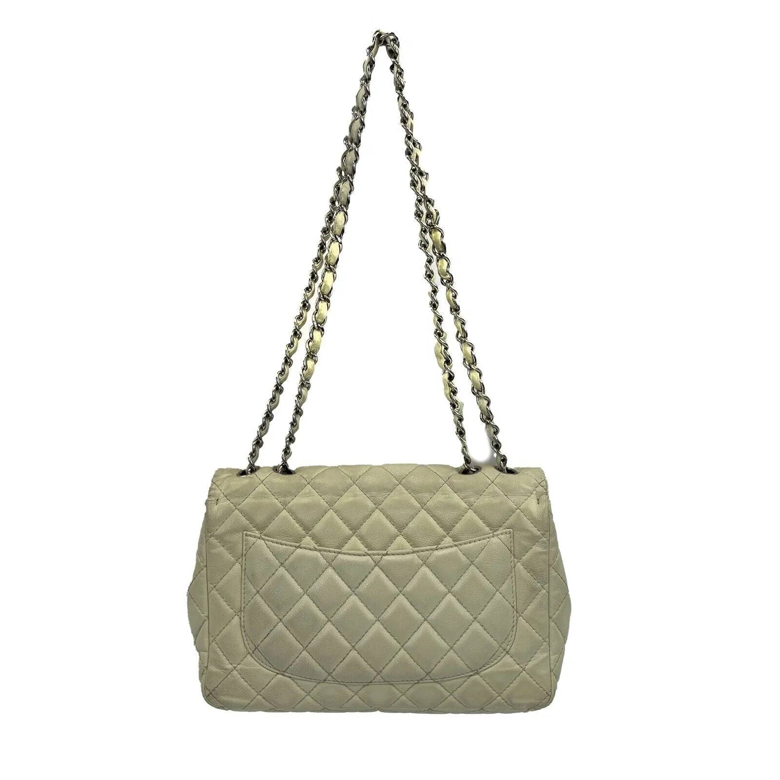 CHANEL - Classic Maxi CC Ecru Single Flap Shoulder Bag