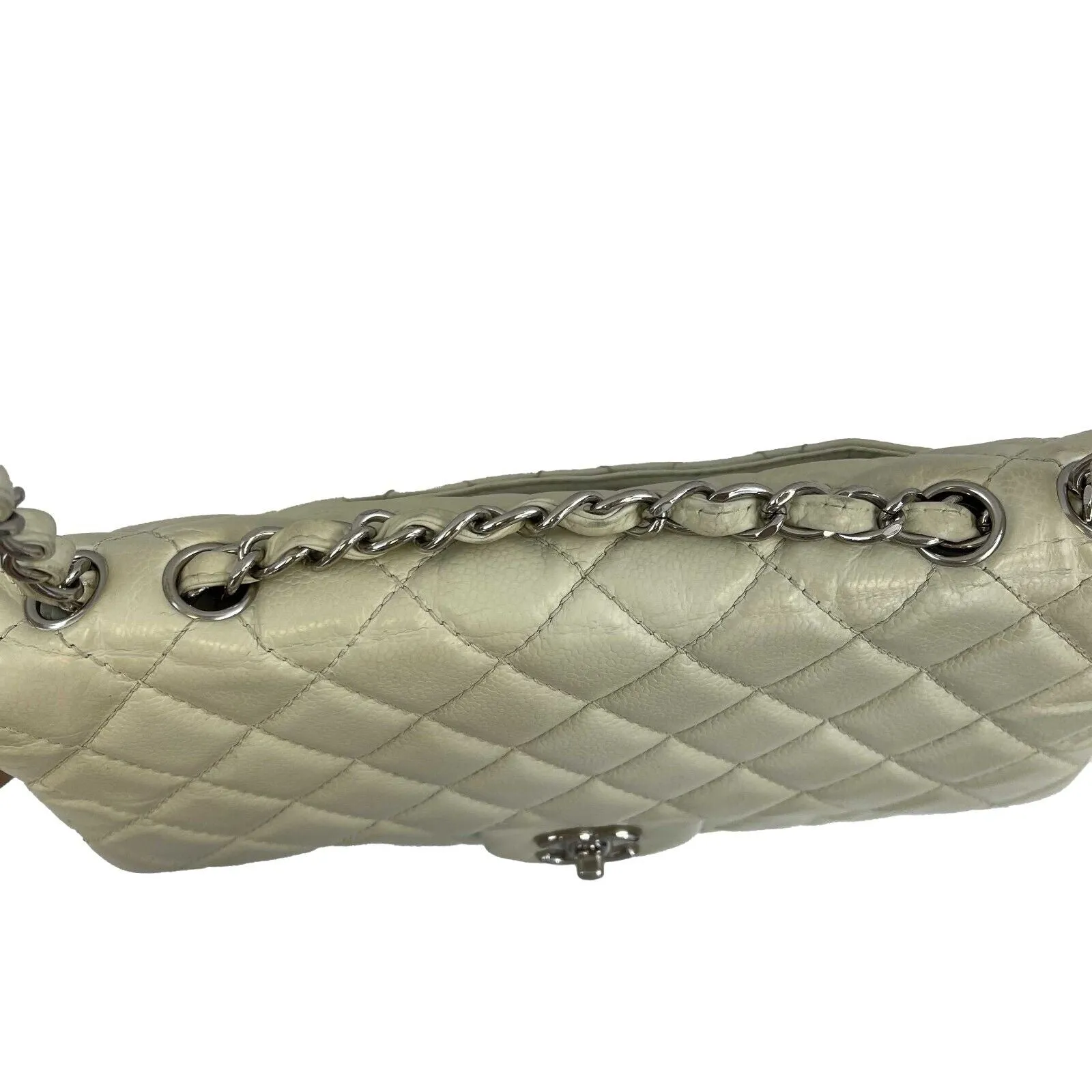 CHANEL - Classic Maxi CC Ecru Single Flap Shoulder Bag