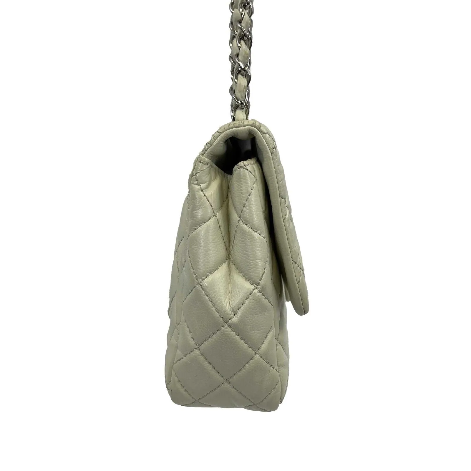 CHANEL - Classic Maxi CC Ecru Single Flap Shoulder Bag