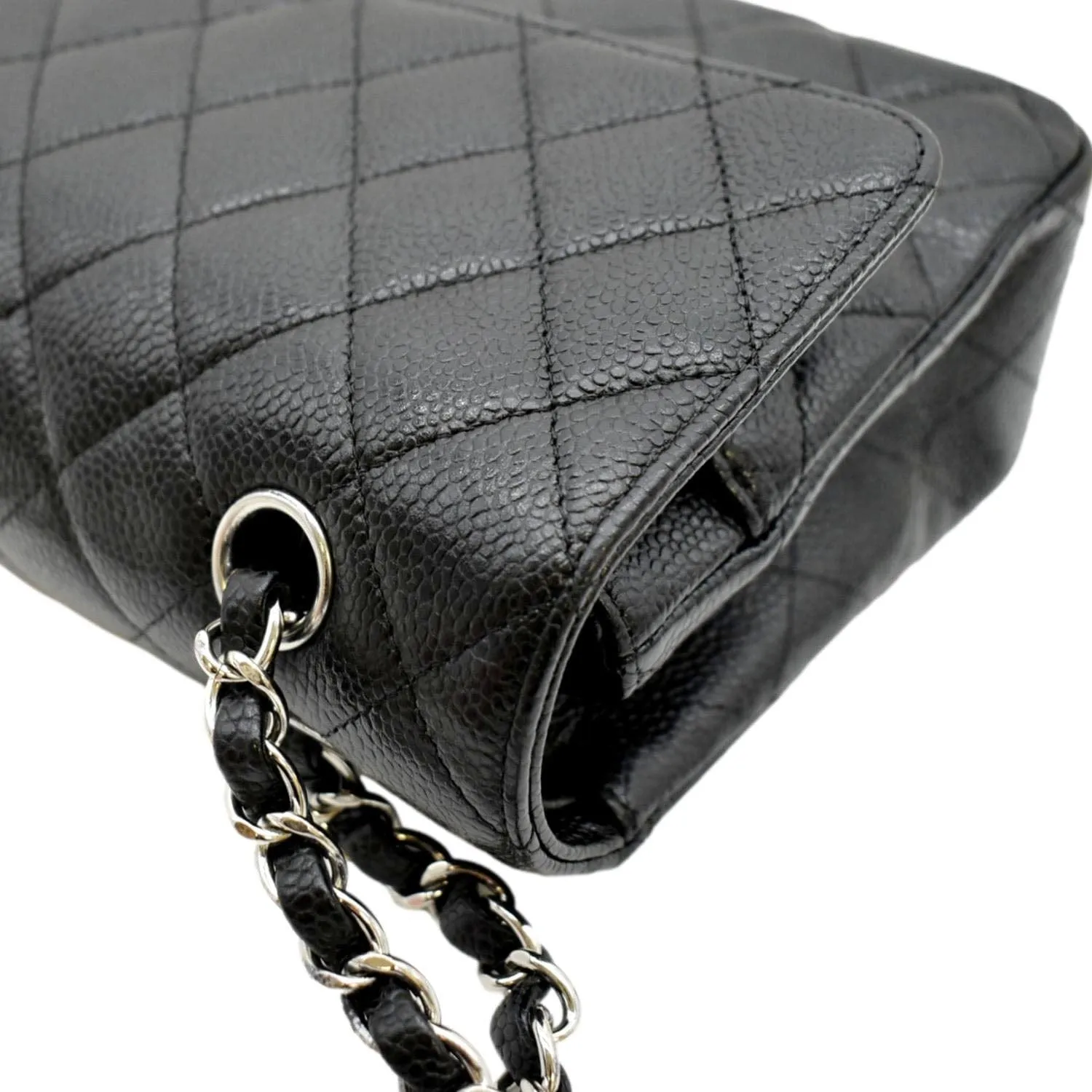 CHANEL Classic Medium Double Flap Quilted Caviar Leather Shoulder Bag Black