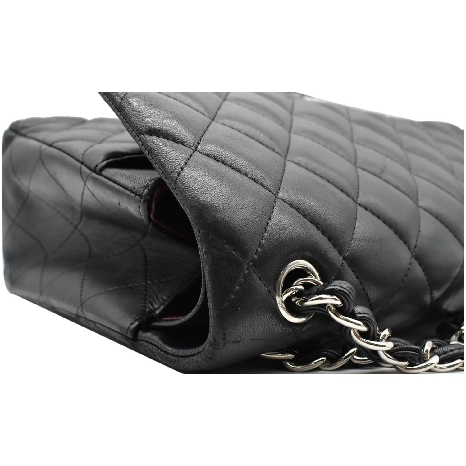 CHANEL Jumbo Double Flap Lambskin Leather Shoulder Bag Black