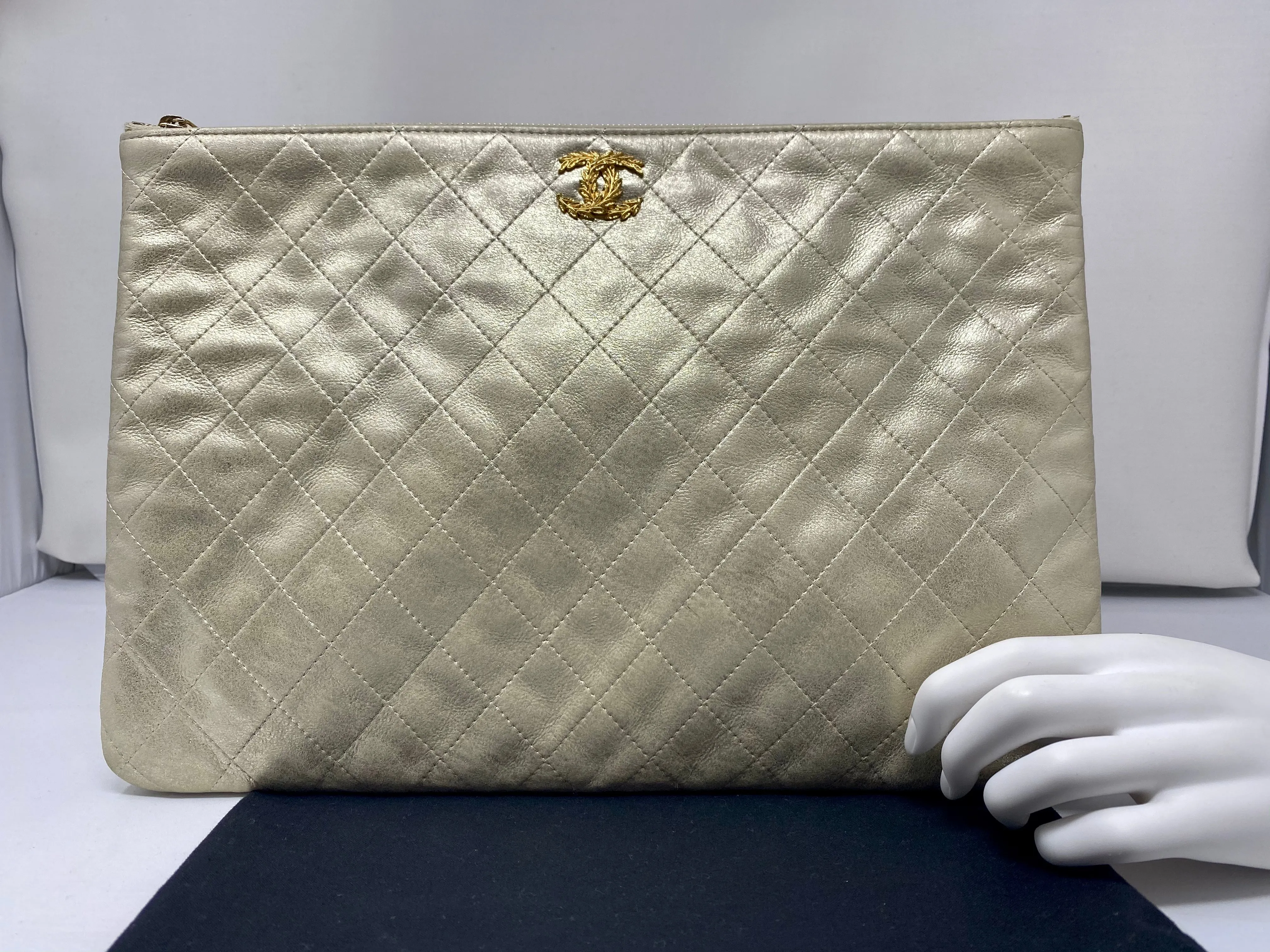 Chanel Metallic Gold O' Case with  Gold Textured CC