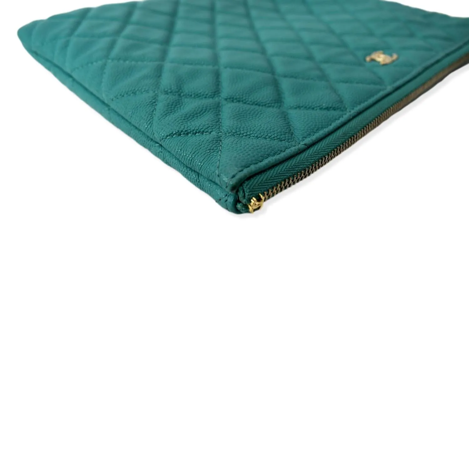 CHANEL O-Case Caviar Leather Zip Pouch Green