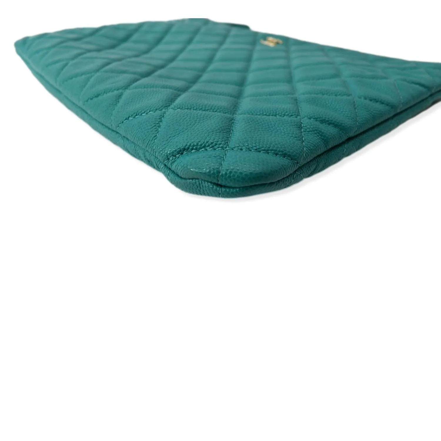 CHANEL O-Case Caviar Leather Zip Pouch Green