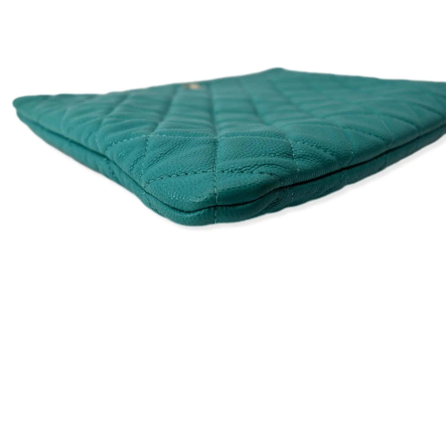 CHANEL O-Case Caviar Leather Zip Pouch Green