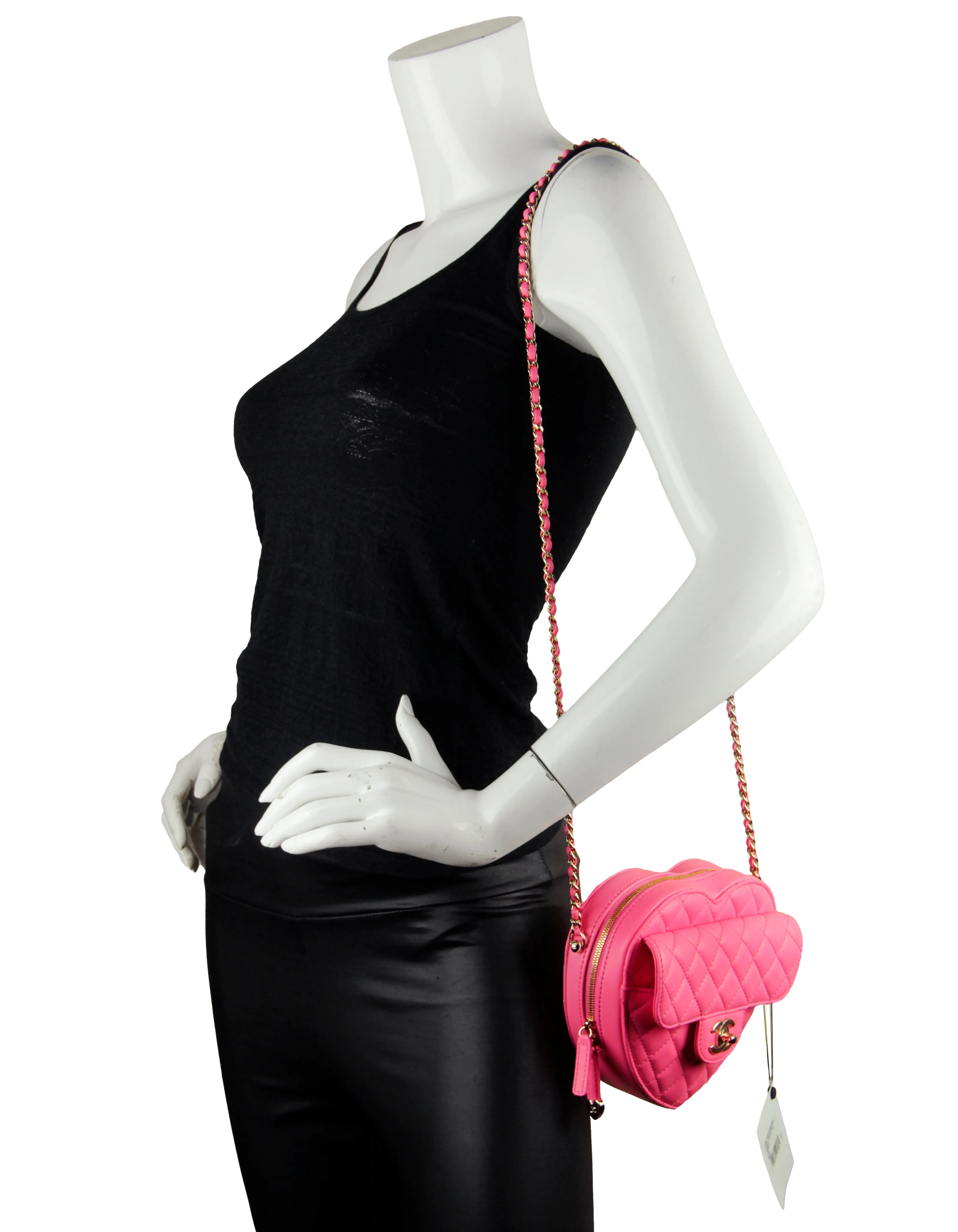 Chanel Pink Lambskin Quilted CC In Love Heart Crossbody Bag
