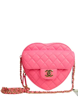 Chanel Pink Lambskin Quilted CC In Love Heart Crossbody Bag