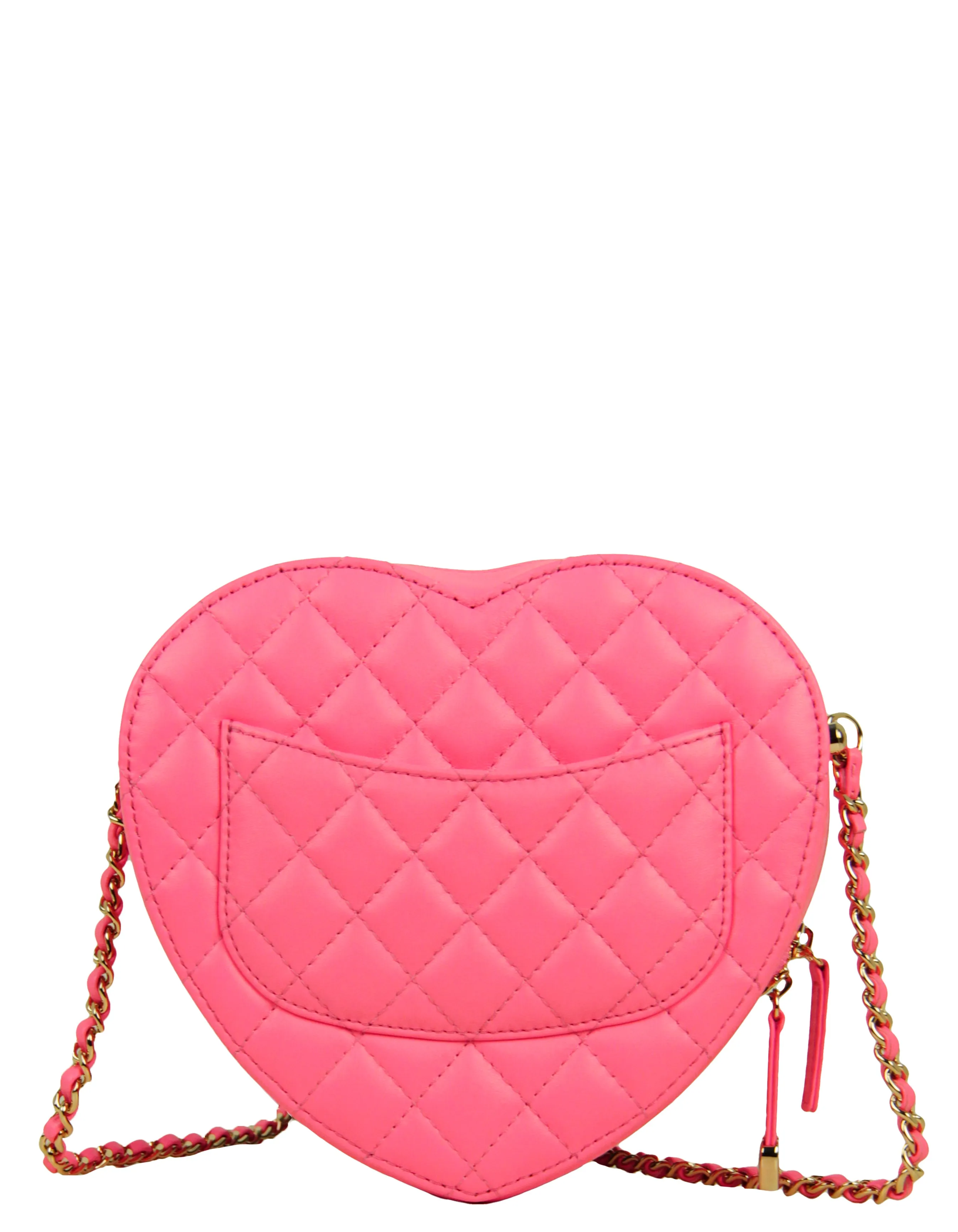 Chanel Pink Lambskin Quilted CC In Love Heart Crossbody Bag