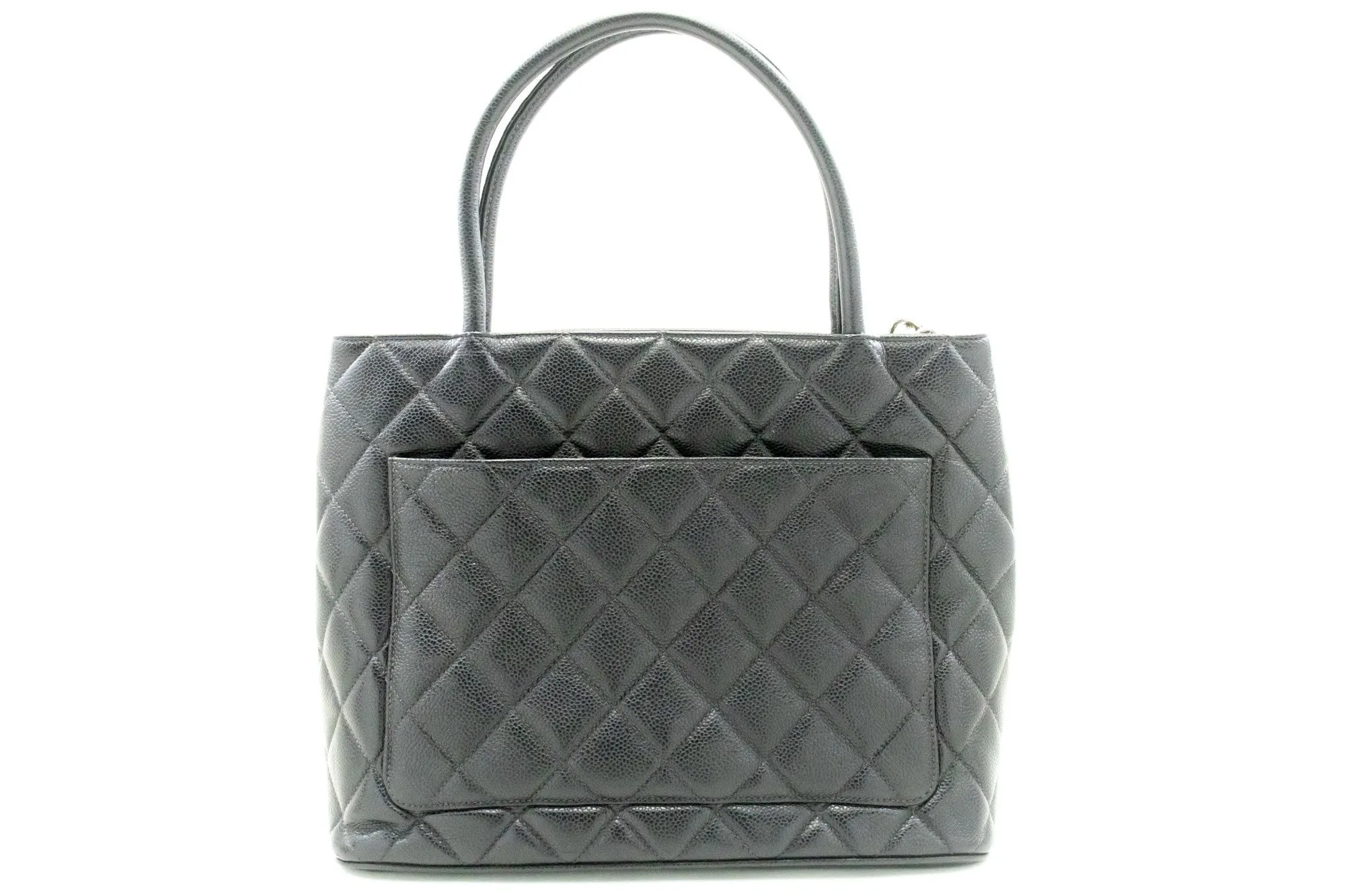 CHANEL Silver Medallion Grained Calfskin Leather Shoulder Bag n54
