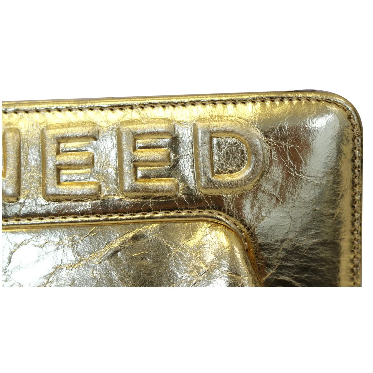 CHANEL Tweed We Need Metallic Lambskin Leather Clutch Gold