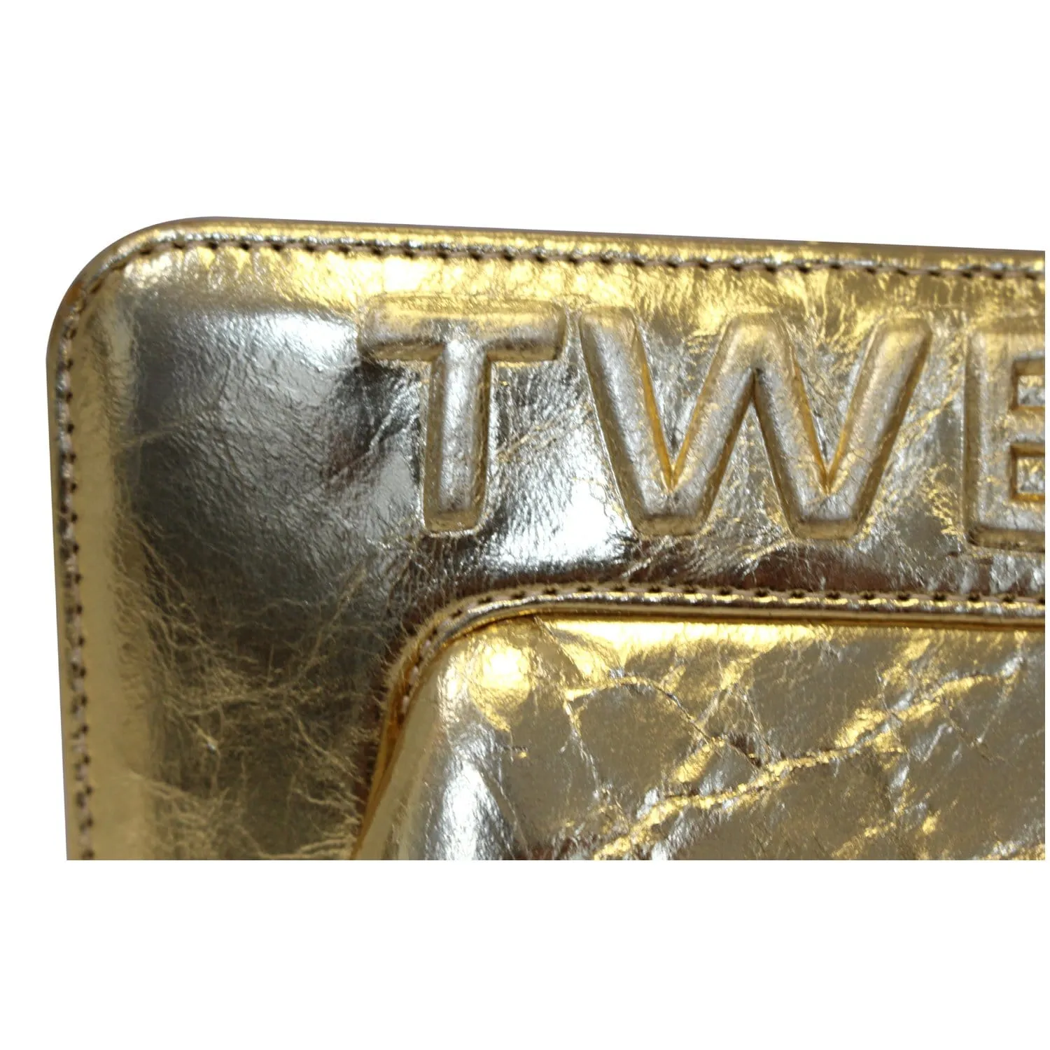 CHANEL Tweed We Need Metallic Lambskin Leather Clutch Gold